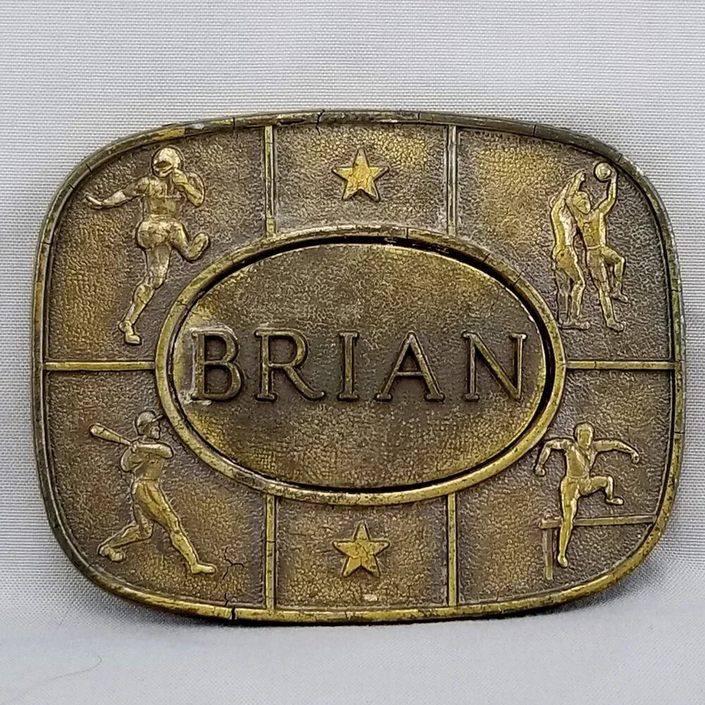 Belt Buckle 1977 Brian Name Sports Star‎ Football Basketball Baseball Hurtles
